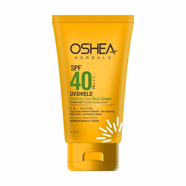 Oshea Herbals UVShield Sun Block Mattyfying Cream SPF 40, 120g | Broad-Spectrum UVA & UVB Protection | Oil-Free, Lightweight, Non-Greasy Formula | Hydrating & Tan Protection