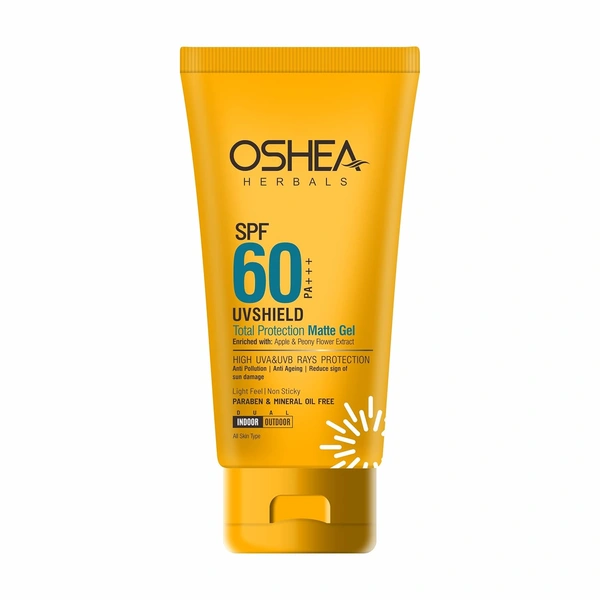 Oshea Herbals UVShield Total Protection Matte Gel SPF 60, 60gm with PA+++ | High SPF UVA & UVB Protection | Lightweight & Oil-Free | Water-Resistant & Shine-Free Formula