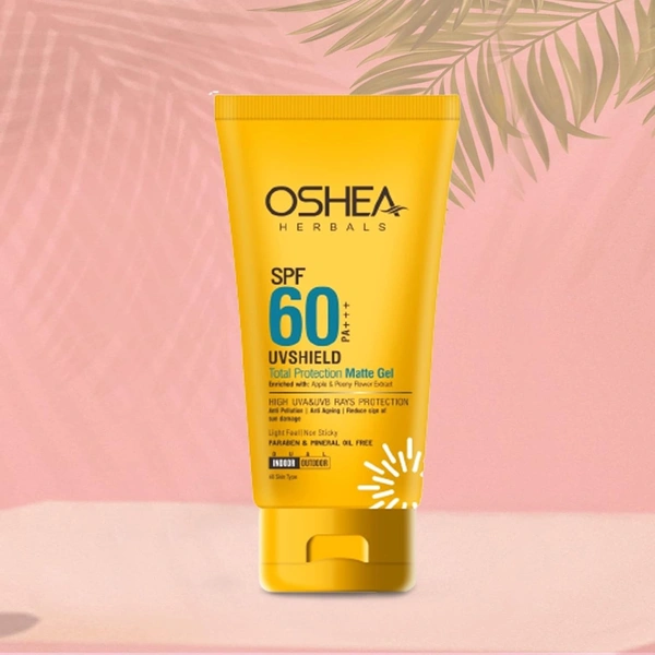 Oshea Herbals UVShield Total Protection Matte Gel SPF 60, 60gm with PA+++ | High SPF UVA & UVB Protection | Lightweight & Oil-Free | Water-Resistant & Shine-Free Formula