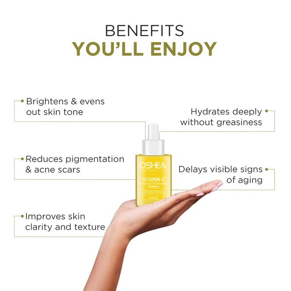 Oshea Herbals Vitamin C Brightening & Illuminating Skin Serum 120ml | Hydrates, Reduces Dark Spots & Revives Dull Skin | Enriched with Vitamin C & Natural Extracts
