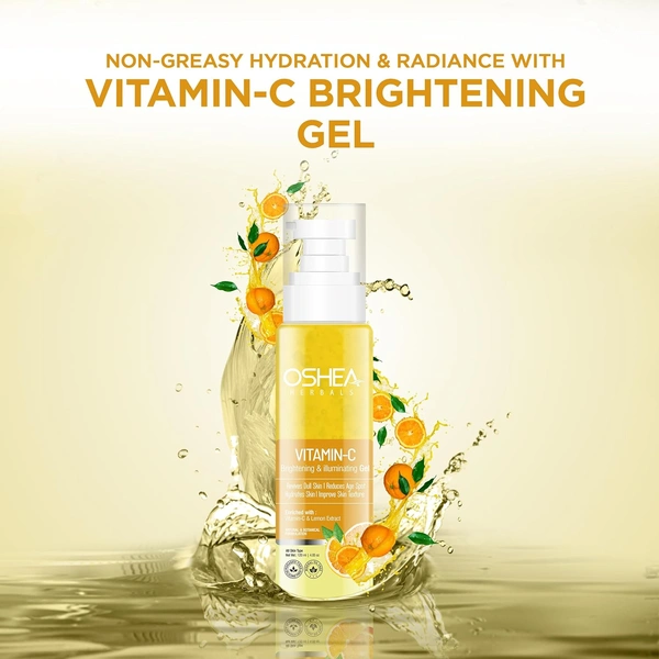 Oshea Herbals Vitamin C Brightening & Illuminating skin Gel 120ml | Lightweight Hydrating Gel for Glowing Skin | Brightens, Soothes & Revives Dull Skin | Enriched with Vitamin C & Herbal Extracts