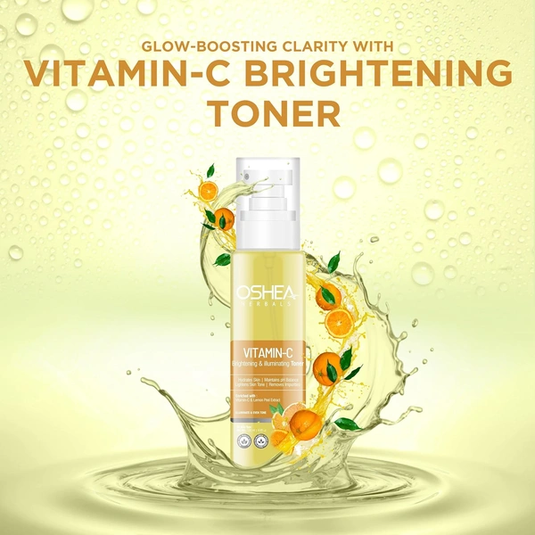 Oshea Herbals Vitamin C Brightening & Illuminating Skin Toner 120ml | With Lemon Peel Extract & Vitamin C | Purifies, Refreshes, Balances pH & Restores Radiant Skin