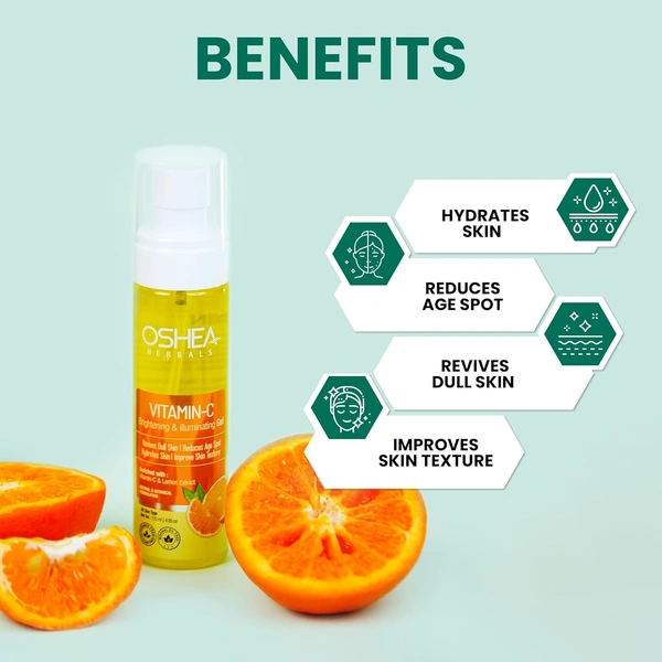 Oshea Herbals Vitamin C Brightening & Illuminating Skin Toner 120ml | With Lemon Peel Extract & Vitamin C | Purifies, Refreshes, Balances pH & Restores Radiant Skin