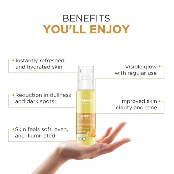 Oshea Herbals Vitamin C Brightening & Illuminating Skin Toner 120ml | With Lemon Peel Extract & Vitamin C | Purifies, Refreshes, Balances pH & Restores Radiant Skin