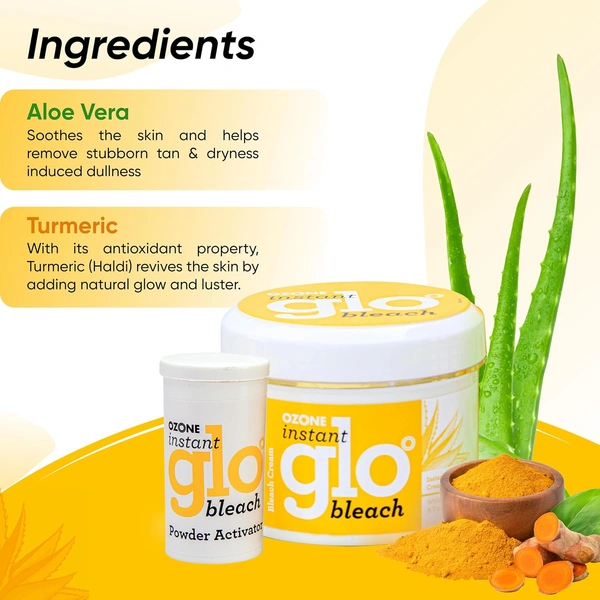 Ozone Instant Glo Bleach Cream 250g | Instance Radiance Cream Bleach | With Aloe Vera & Turmeric | Nourishing Formula for Even Skin Tone | Radiant Skin in Minutes | Salon-like glow at home | for Both Men & Women |