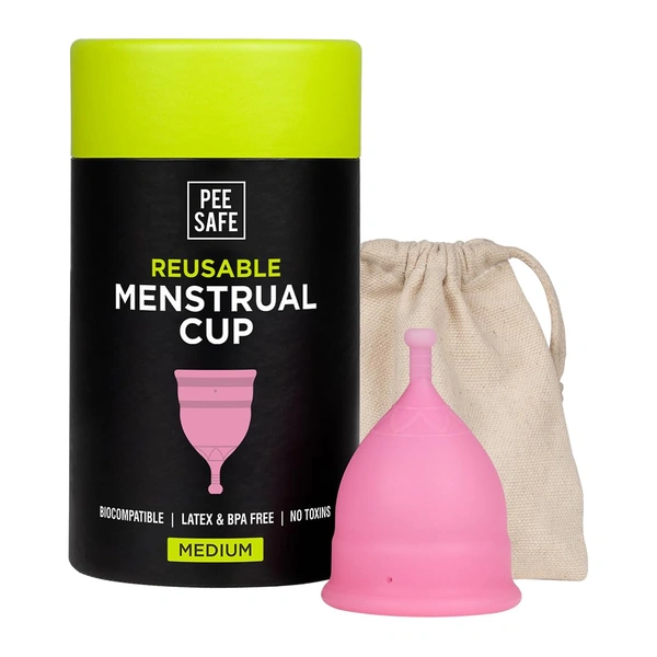Pee Safe Reusable Menstrual Cup (Medium Size) with Pouch | Odour & Rash-Free| Ultra-Soft | 100% Medical Grade Silicone | Leak-Proof Protection for 8-10 Hours | US FDA Registered