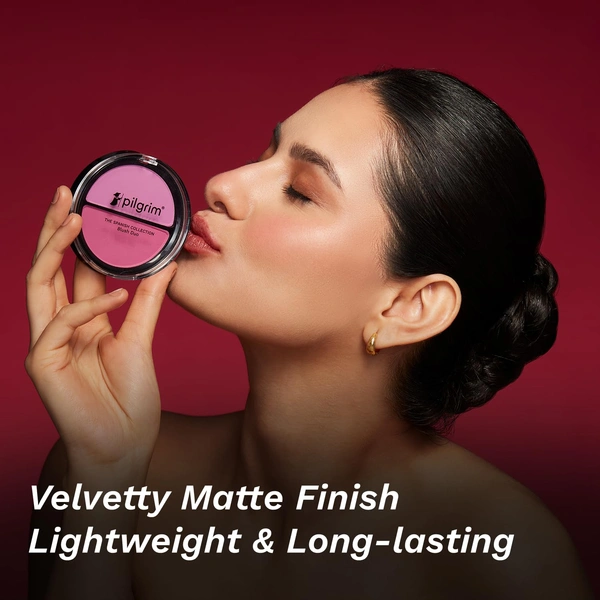 Pilgrim 2-IN-1 Blush Duo Shade Berry Beat � 03, 9g | Buildable Pigment, Blends Seamlessly for a Soft, Natural Flush of Color.