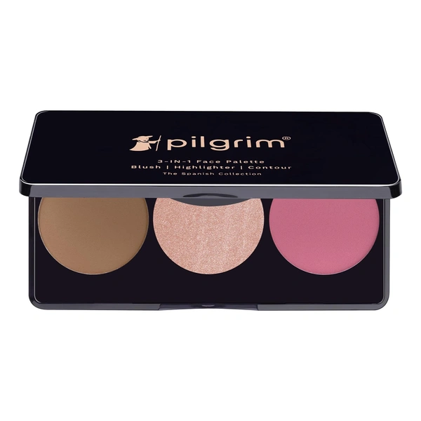 Pilgrim 3-in-1 Face Palette 12g Sultry Romance -02 | Blush, Highlighter & Contour Makeup Kit | Highly Pigmented, Long-Lasting | Perfect for All Skin Tones |