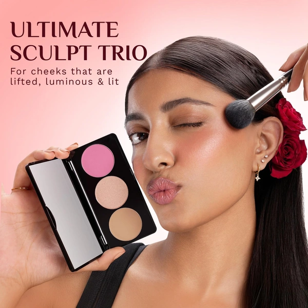 Pilgrim 3-in-1 Face Palette 12g Sultry Romance -02 | Blush, Highlighter & Contour Makeup Kit | Highly Pigmented, Long-Lasting | Perfect for All Skin Tones |