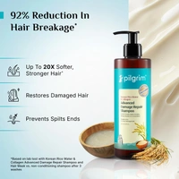 Pilgrim Advanced Damage Repair Shampoo 400ml with Korean Rice Water & Collagen for Unisex use | 17 Amino Acids, Wheat Protein & 5 Ceramides | Paraben-Free Formula for Dry, Damaged Hair