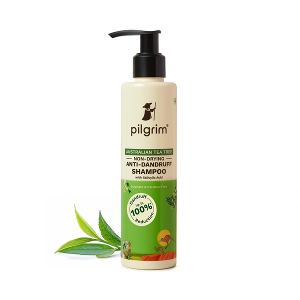 Pilgrim Australian Tea Tree Non-Drying Anti-Dandruff Shampoo 200ml | Gentle Cleanse, Controls Flakes, and Soothes Itchy Scalp for Healthier Hair.