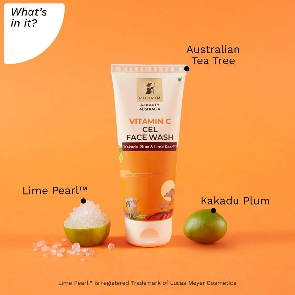 Pilgrim Australian Vitamin C Gel Face Wash - 100ml | With Kakadu Plum & Lime Pearl� | Refreshing & Non-Stripping Cleanser | Lightweight | Dark Spots reduction | Evens Skin Tone | Brightens & Gently Exfoliates | For All Skin Types