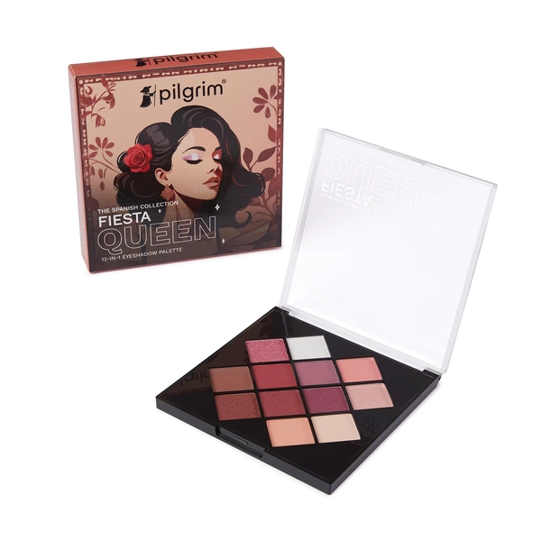 Pilgrim Eyeshadow Palette Fiesta Queen | 12-in-1 Highly Pigmented Eye Shades | Vibrant Multi-Finish Palette | Ultra Blendable Smooth Texture | Party Glam Festival Looks | 24gm