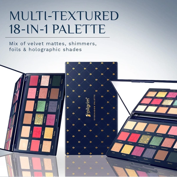Pilgrim Eyeshadow Palette Midnight in Paris | 18-in-1 Ultra Glam Eye Shades | High Pigmented Multi Texture Palette | Smooth Blend, Long Lasting & Easy to Layer Eye Makeup