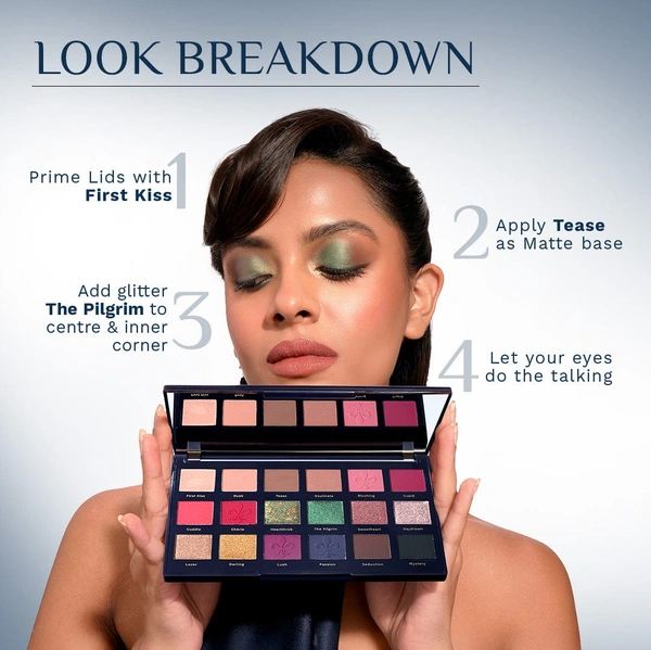 Pilgrim Eyeshadow Palette Midnight in Paris | 18-in-1 Ultra Glam Eye Shades | High Pigmented Multi Texture Palette | Smooth Blend, Long Lasting & Easy to Layer Eye Makeup