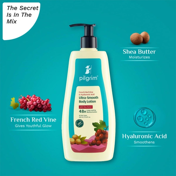Pilgrim Body Lotion French Red Vine & Hyaluronic Acid | Hydrates Deeply, Improves Skin Elasticity, and Restores Radiance for Smooth, Supple Skin.