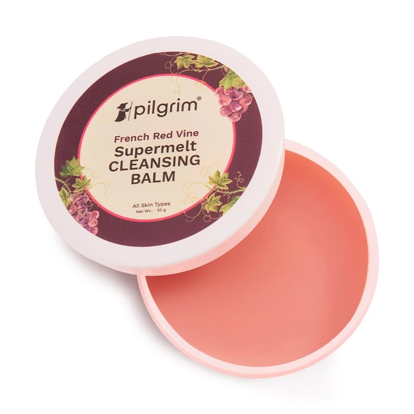 Pilgrim French Red Vine Supermelt Cleansing Balm - 50g | Makeup Remover Balm for Face | Melts Waterproof Makeup | Hydrates & Nourishes skin | Deep Cleanser | Non-stripping Cleansing Balm | For All Skin Types