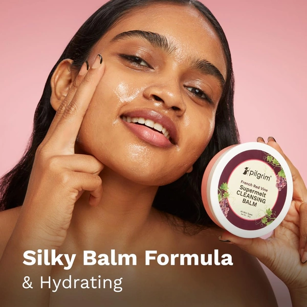 Pilgrim French Red Vine Supermelt Cleansing Balm - 50g | Makeup Remover Balm for Face | Melts Waterproof Makeup | Hydrates & Nourishes skin | Deep Cleanser | Non-stripping Cleansing Balm | For All Skin Types