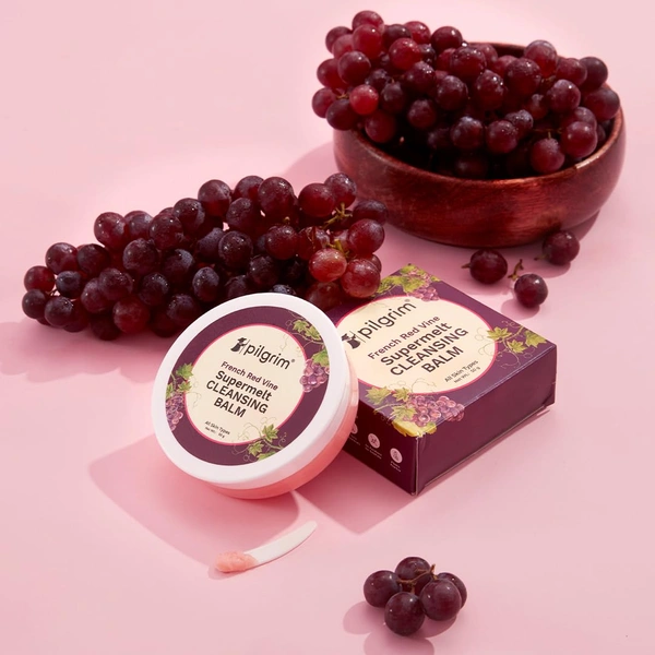Pilgrim French Red Vine Supermelt Cleansing Balm - 50g | Makeup Remover Balm for Face | Melts Waterproof Makeup | Hydrates & Nourishes skin | Deep Cleanser | Non-stripping Cleansing Balm | For All Skin Types