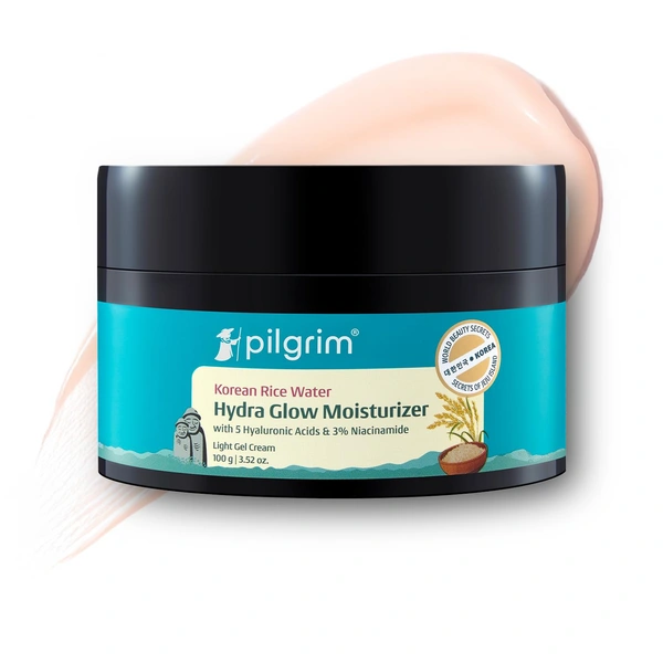 Pilgrim Korean Rice Water Hydra Glow Moisturizer 100g | With 5 Hyaluronic Acid & 3% Niacinamide | Hydrating, Brightening & Plumping Cream | Paraben-Free, Suitable for All Skin Types