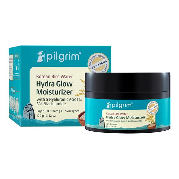 Pilgrim Korean Rice Water Hydra Glow Moisturizer 100g | With 5 Hyaluronic Acid & 3% Niacinamide | Hydrating, Brightening & Plumping Cream | Paraben-Free, Suitable for All Skin Types