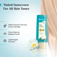 Pilgrim Korean White Lotus Tinted Sunscreen with 3% Niacinamide 50ml| SPF 50+ PA++++ | Broad Spectrum Protection | Universal Tint | Lightweight, Non-Greasy Formula