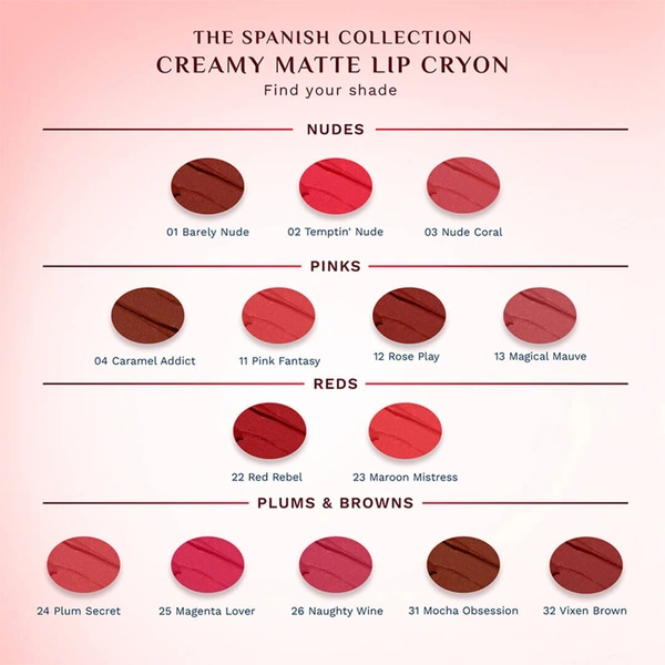 Pilgrim Lip Crayon 1.4g Matt Me Up The Spanish Collection Magical Mauve 13 | Ultra Smooth Velvet Matte, High Pigment, Long Wear Nude Lip Crayon