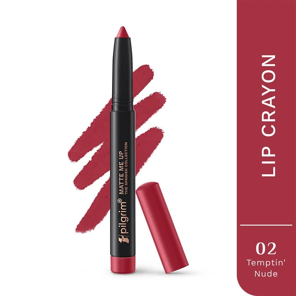 Pilgrim Lip Crayon 1.4g Matt Me Up The Spanish Collection Temptin' Nude 02 | Ultra Smooth Velvet Matte, High Pigment, Long Wear Nude Lip Crayon