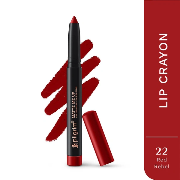 Pilgrim Lip Crayon 1.4g Matt Me Up The Spanish Collection Red Rebel 22 | Ultra Smooth Velvet Matte, High Pigment, Long Wear Nude Lip Crayon