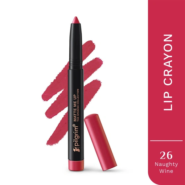 Pilgrim Lip Crayon 1.4g Matt Me Up The Spanish Collection Naughty Wine 26 | Ultra Smooth Velvet Matte, High Pigment, Long Wear Nude Lip Crayon