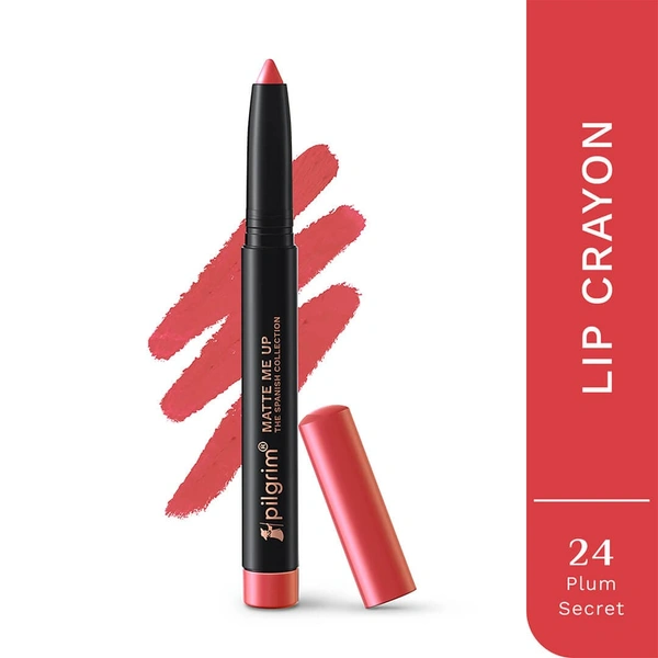 Pilgrim Lip Crayon 1.4g Matt Me Up The Spanish Collection Plum Secret 24 | Ultra Smooth Velvet Matte, High Pigment, Long Wear Nude Lip Crayon