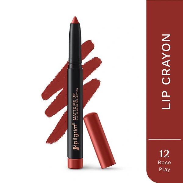 Pilgrim Lip Crayon 1.4g Matt Me Up The Spanish Collection Rose Play 12 | Ultra Smooth Velvet Matte, High Pigment, Long Wear Nude Lip Crayon