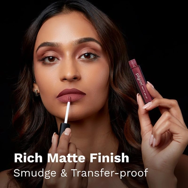 Pilgrim Liquid Matte Lipstick 08 Flirty Rose|Bold Rose Shade | Velvety Matte Finish | Long-Lasting | Smudge-Proof | Lightweight Formula for All-Day Comfort & High Pigmented Color