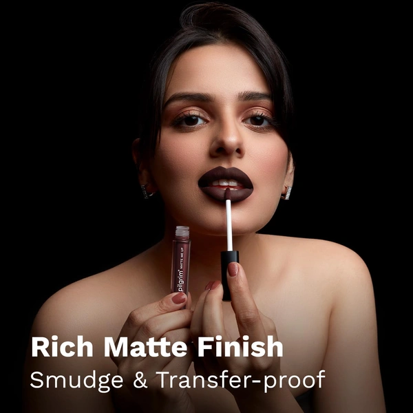 Pilgrim Liquid Matte Lipstick 18 Dark Seduction|Bold Dark Seduction Shade | Velvety Matte Finish | Long-Lasting | Smudge-Proof | Lightweight Formula for All-Day Comfort & Rich Pigmented Color
