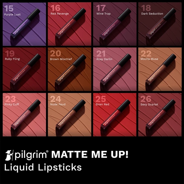 Pilgrim Liquid Matte Lipstick 16 Red Revenge |Long-Lasting | Transfer-Proof Formula | Hyaluronic Acid & Spanish Squalane | Bold, Hydrating Matte Finish for All-Day Wear