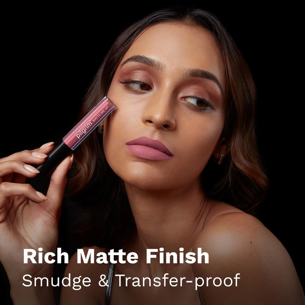 Pilgrim Liquid Matte Lipstick 21 Rosy Darlin|Long-Lasting |Transfer-Proof Formula | Hyaluronic Acid & Spanish Squalane | Comfortable, Hydrating Matte Finish for All Day Wear