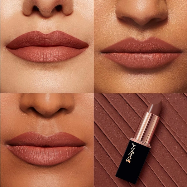 Pilgrim Matte Bullet Lipstick (Caramel Guilt 02)| Warm Caramel Shade | Velvety Matte Finish | Long-Lasting | Transferproof & Smudgeproof for All-Day Wear