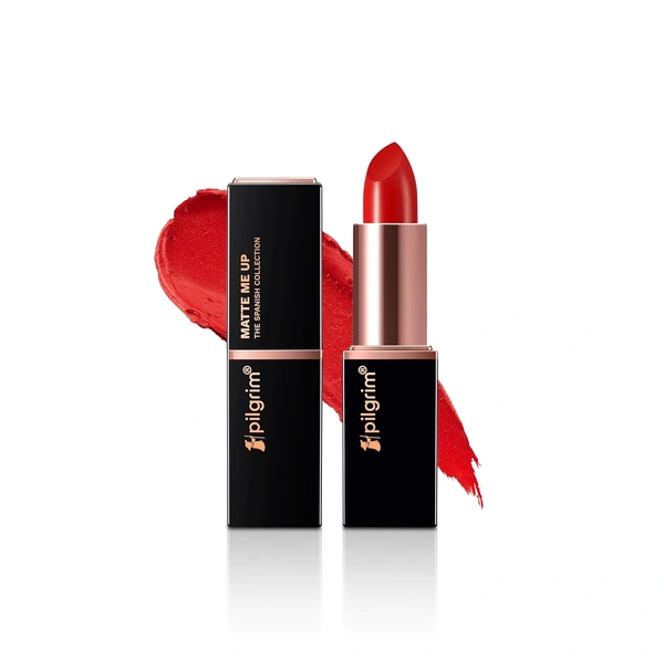 Pilgrim Matte Bullet Lipstick (Flamin' Red 21)|Bold & Vibrant Red | Long-Lasting Matte Finish | Hydrating with Spanish Squalane | SPF 30 Protection, Smudge-Resistant