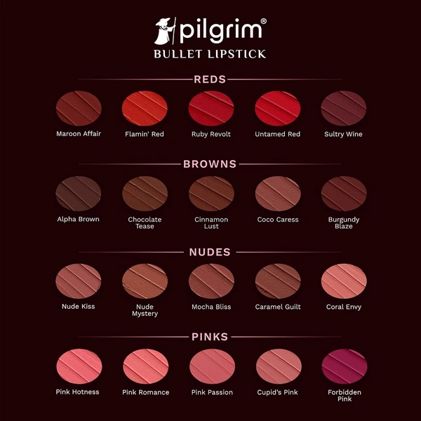 Pilgrim Matte Bullet Lipstick (Maroon Affair 23) | Intense Color | Long-Lasting | Transferproof & Smudgeproof Formula | Bold, Perfectly Matte Lips All Day