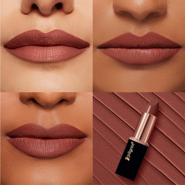 Pilgrim Matte Bullet Lipstick (Mocha Bliss 04), Rich Mocha Brown | Long-Lasting Matte Finish | Hydrating with Squalane | SPF 30 Protection | Smudge-Resistant & Vegan
