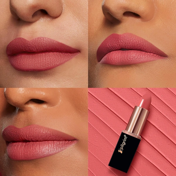 Pilgrim Matte Bullet Lipstick (Pink Romance 14)| Soft Pink, Long-Lasting Matte Finish | Hydrating with Squalane | SPF 30 Protection | Smudge-Resistant & Vegan
