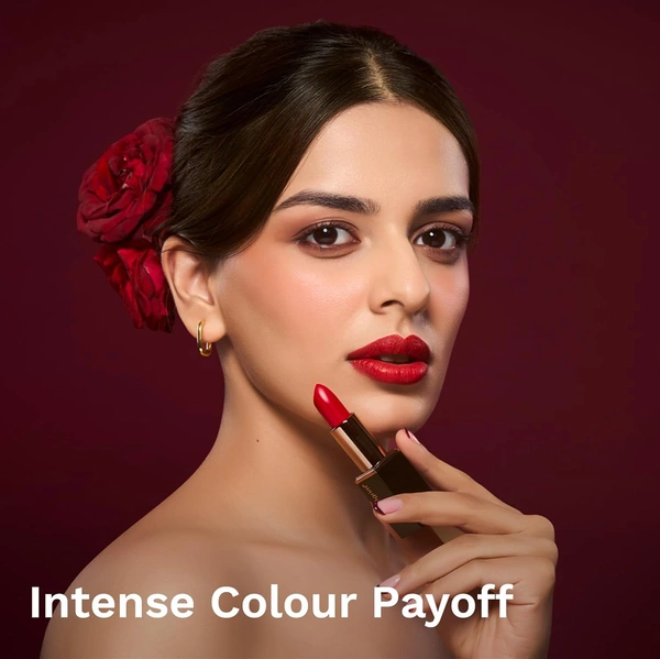 Pilgrim Matte Bullet Lipstick (Ruby Revolt 25) | Bold Ruby Red |Long-Lasting Matte Finish | Hydrating with Squalane| SPF 30 Protection| Smudge-Resistant & Vegan