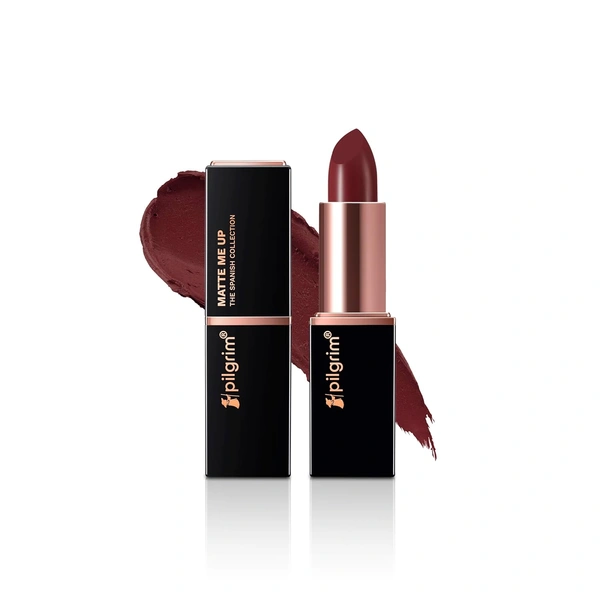 Pilgrim Matte Bullet Lipstick (Sultry Wine 26) | Deep Wine Red | Long-Lasting Matte Finish | Hydrating with Squalane | SPF 30 Protection | Smudge-Resistant & Vegan