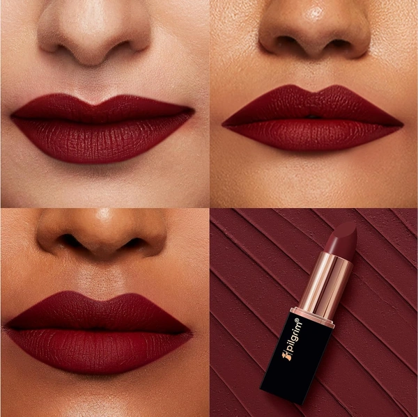 Pilgrim Matte Bullet Lipstick (Sultry Wine 26) | Deep Wine Red | Long-Lasting Matte Finish | Hydrating with Squalane | SPF 30 Protection | Smudge-Resistant & Vegan