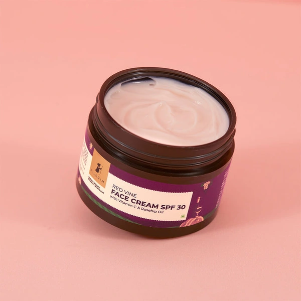 Pilgrim Red Vine Face Cream SPF 30 with Vitamin C & Rosehip Oil (PA+++), 50.0gm | Protects Against UV, Hydrates, and Brightens Skin.