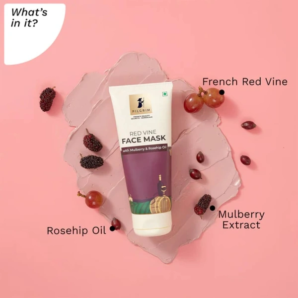 Pilgrim Red Vine Face Mask -100g | with Mulberry Extracts & Rosehip Oil | Blackheads Removal | Reduces Pigmentation | Hydrating Face Mask | Oil Control | Radiant complexion | Brightens & Rejuvenates | Nourishes Skin | For All Skin Types