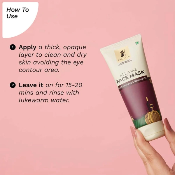 Pilgrim Red Vine Face Mask -100g | with Mulberry Extracts & Rosehip Oil | Blackheads Removal | Reduces Pigmentation | Hydrating Face Mask | Oil Control | Radiant complexion | Brightens & Rejuvenates | Nourishes Skin | For All Skin Types