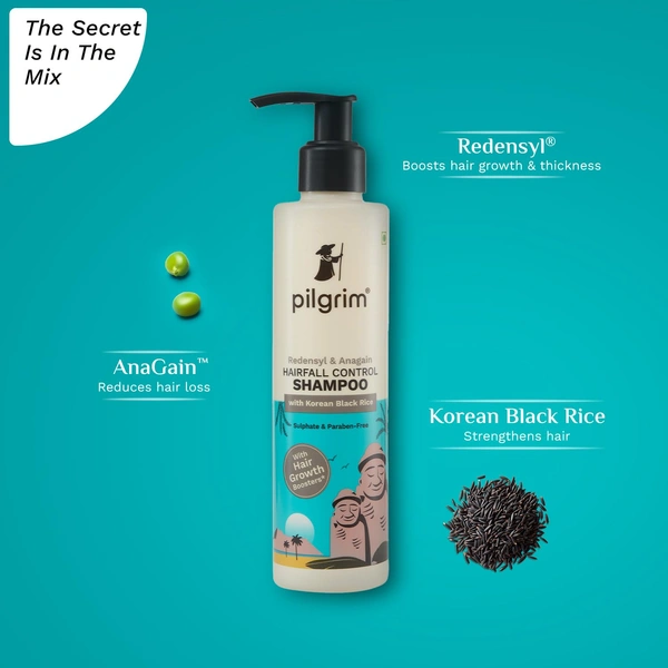 Pilgrim Redensyl & Anagain Hairfall Control Shampoo 200ml | Cleanses, Reduces Hair Fall, Strengthens Hair, and Supports Healthy Hair Growth.