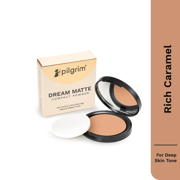 Pilgrim Dream Matte Compact Powder 70g (223-Rich Caramel) | Sets Makeup, Controls Shine, and Provides a Smooth, Matte Finish All Day.