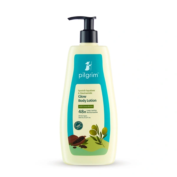 Pilgrim Spanish Glow Body Lotion 400ml with Squalane & Niacinamide | Hydrates, Brightens, and Smoothens Skin for a Natural Radiant Glow.